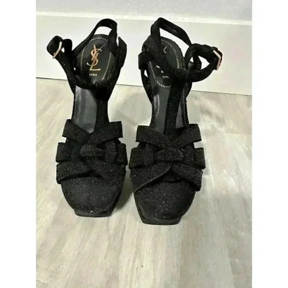 YSL Saint Laurent Women's Tribute Sandal Black‎ Sparkling Size 39 - Picture 5 of 12